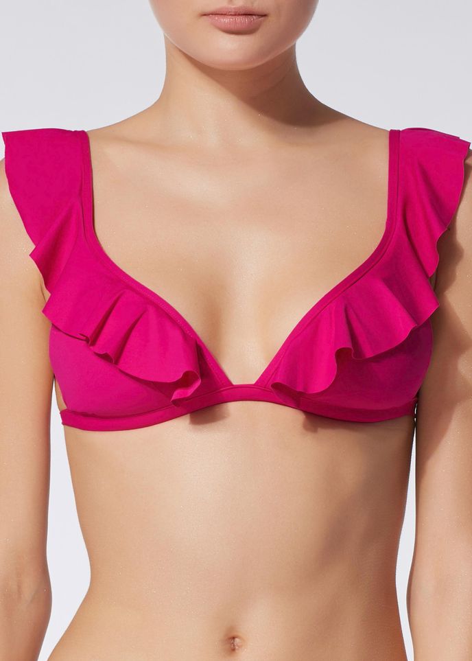 Trojúhelníkové vyztužené bikiny s volánem, Calzedonia, původní cena 600 Kč, po slevě 299 Kč