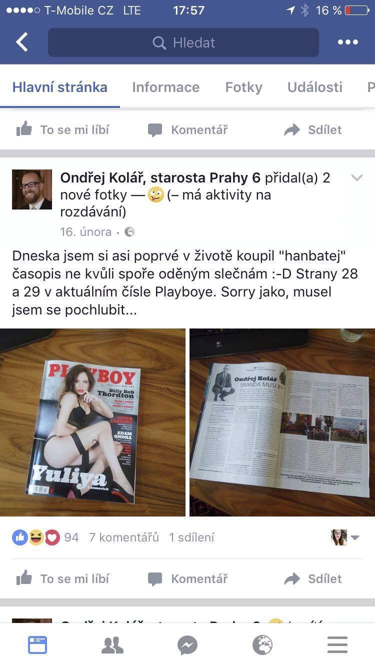 V tomto příspěvku na Facebooku se starosta chlubil rozhovorem.