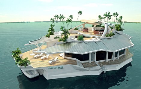 Ostrov je kombinace jachty, domu a relaxačního střediska pro náročné. Dostanete tak plovoucí ráj, který je díky solárním panelům zcela soběstačný.