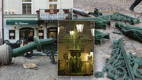 Jeden ze tří historických plynových kandelábrů v centru Prahy byl možná nenávratně poničen. Nacouvali do něj popeláři.