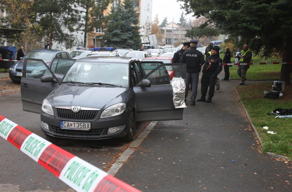 Policisté sbírají stopy po útoku kyselinou v Plzni. 