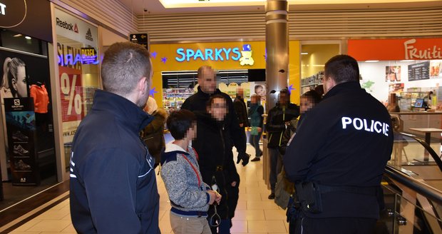 Rvačka dětí se odehrála mezi lidmi přímo ve vestibulu nákupního centra Plaza.