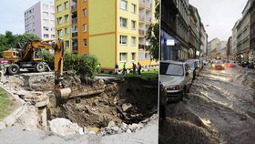 Přívalové deště vytvořily v Praze kráter i novou řeku