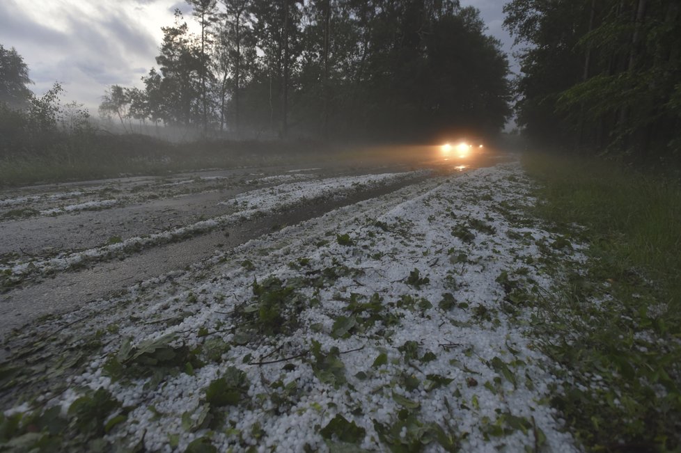 Bouřky v Česku: Kroupy je doprovázely i na západě Čech. Foto z Josefova na Sokolovsku (10.6.2019)