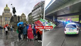 Déšť zkrápí Česko: Vlevo Prah, vpravo Brno (13.4.2023)