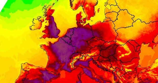 Mapy ukazující očekávané vedro v Česku.
