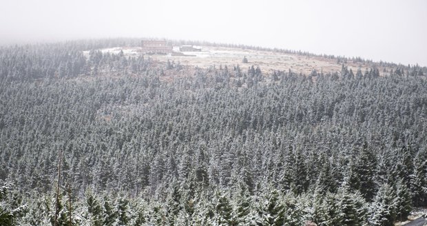 V Krkonoších napadl začátkem října první sníh (3. 10. 2019).