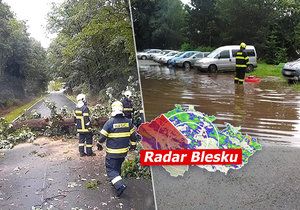 Liják s vichrem se prohnal Královéhradeckým krajem, stromy padaly i na auta (2.7.2020)