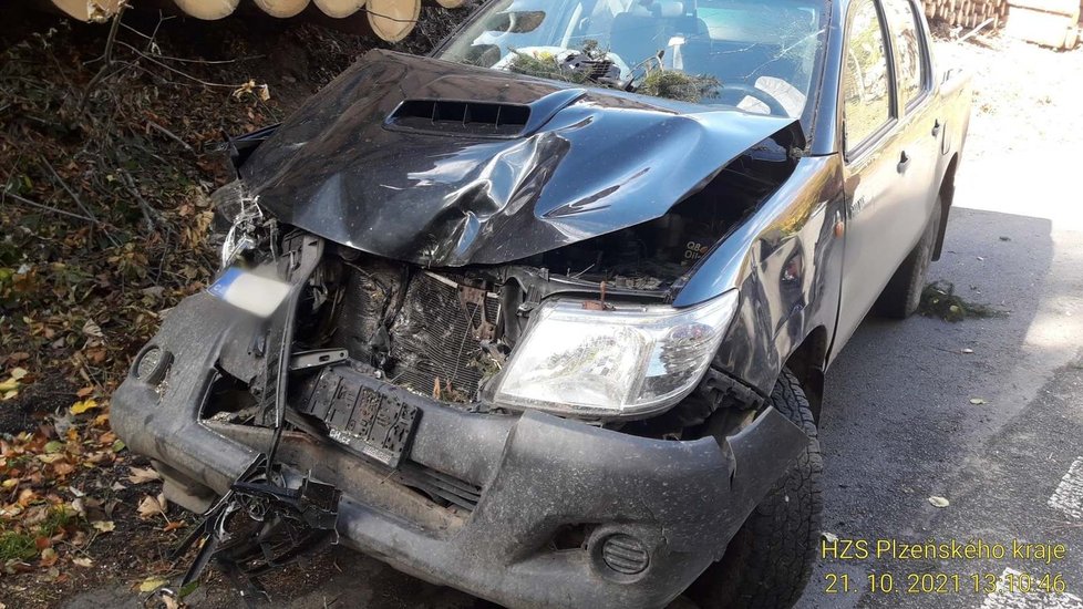 V Caparticích na Domažlicku spadl kvůli vichru strom na jedoucí vozidlo, nehoda je též bez zranění.