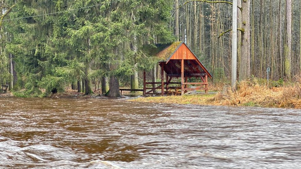 Rozvodněná Otava u Sušice. (4.1.2022)