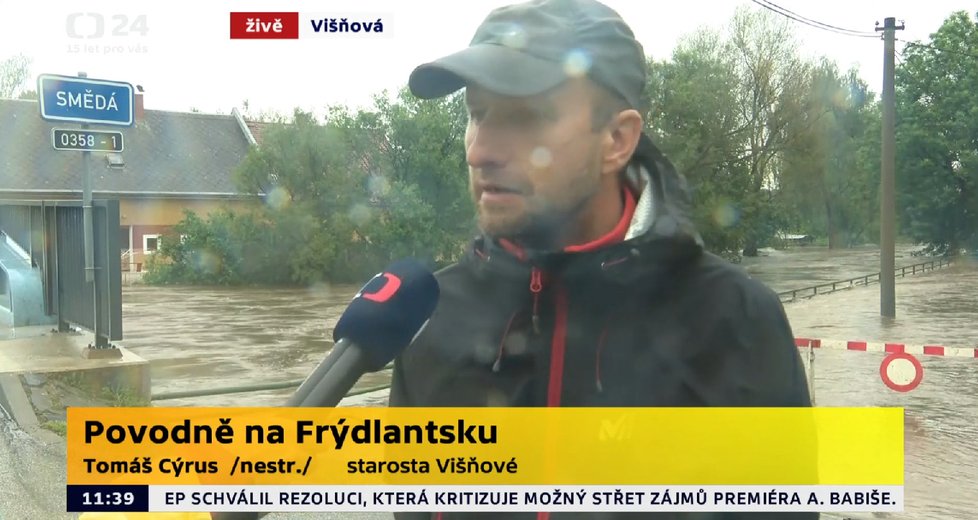 Starosta Višňové Tomáš Cýrus při rozhovoru pro Českou televizi