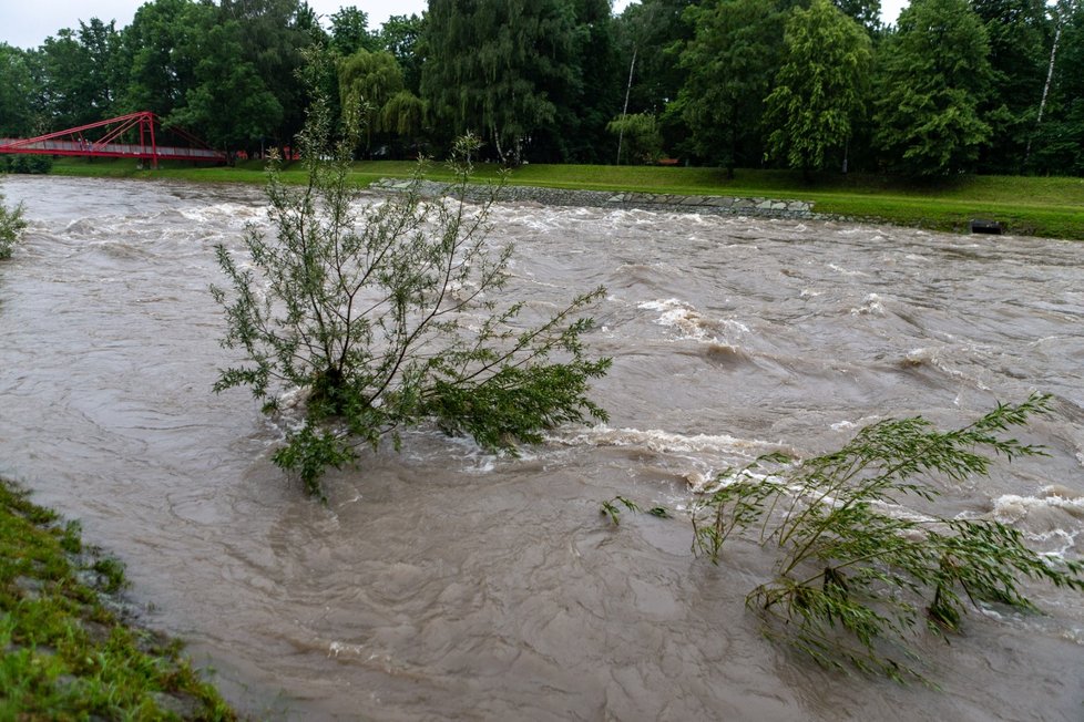 Při sjíždění řeky Morávka se ve Frýdku-Místku převrhl raft se třemi vodáky. Osmiletá holčička zemřela. Na snímku místo neštěstí.