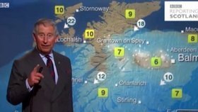 Princ Charles si vyzkošel předpovídání počasí na televizní stanici BBC