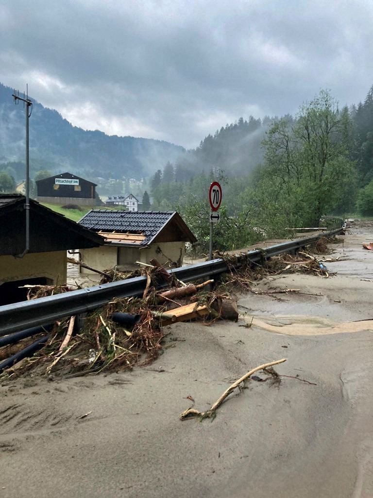 Rakouské Korutany zasáhly záplavy a sesuvy půdy (29.6.2022).