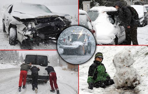 Sníh překvapil děti i řidiče: Klouzají se všichni!