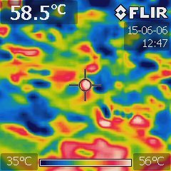 Zřejmě nejvíc rozpálené byly v Podolí dlaždice a lidé na nich, některá místa dosahovala teplot až 58,5 °C.