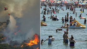 Extrémní počasí vyhnalo v Evropě lidi k vodě. S požáry bojují ve Španělsku či Francii