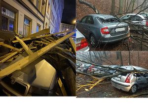 Vichřice v Česku ničila auta (24. 2. 2020)