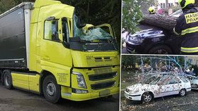 Silný vítr v Česku lámal větve, ničil auta a zranil i řidiče kamionu (30. 9. 2019)