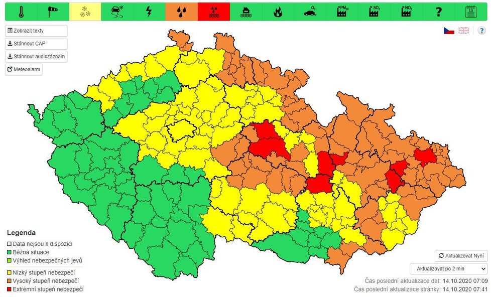 Povodňová hrozba v Česku (14. 10. 2020)