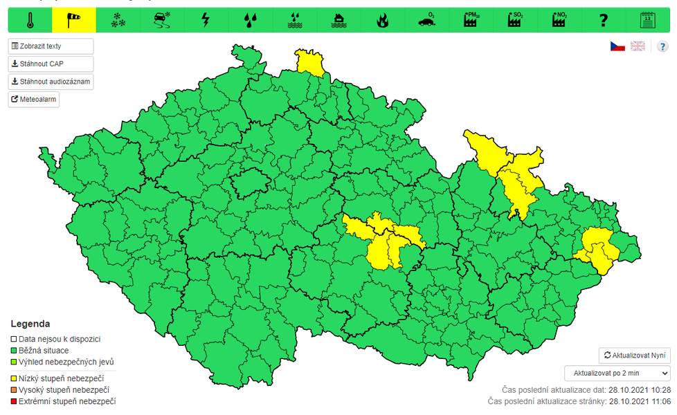 Výstraha Českého hydrometeorologického ústavu.