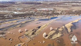 Záplavy v Orenburské oblasti v Rusku.