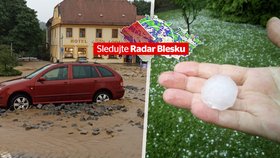 Česko zasáhly silné bouřky. Zatopené obce na jihu Čech i obří kroupy.