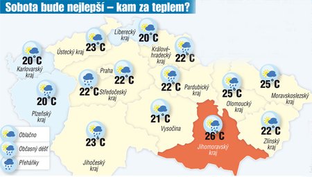Mapa sobotního počasí a teplot