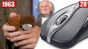 Původní myš od vynálezce Douglasa Engelbarta (†88) a její současná nástupkyně