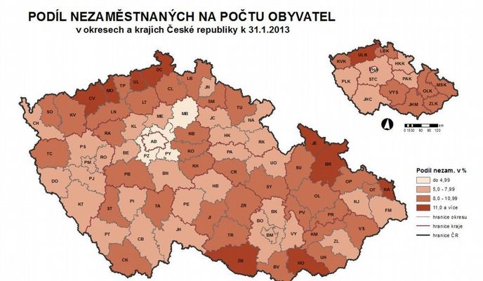 Podíl nezaměstnaných na počtu obyvatel