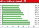 Podíly prodejů malých vozů v ČR: Kategorie malých vozů bývala až do roku 2012 nejprodávanější a velký podíl na tom měla Fabia Combi, která sloužila coby rodinné auto. Díky rostoucí kupní síle se však zákazníci postupně přesunuli do vyšších segmentů.