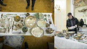 Představení části pokladu barona Liebiega, který nalezli na zámku Nový Falkenburk v Jablonném v Podještědí na Liberecku.