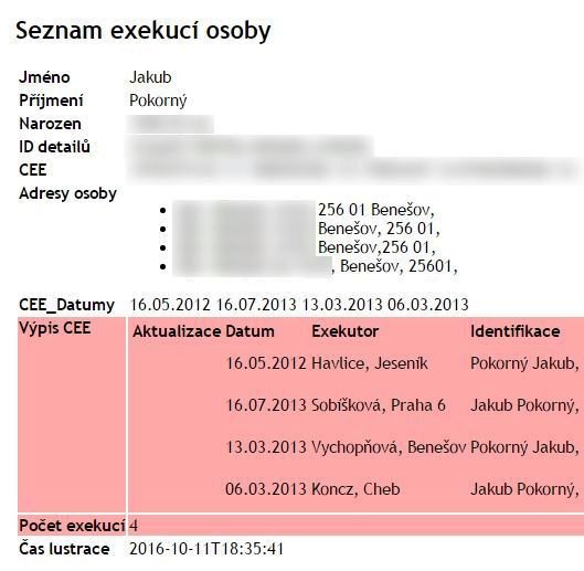 Výpis z Centrální evidence exekucí Výpis z Centrální evidence exekucí
