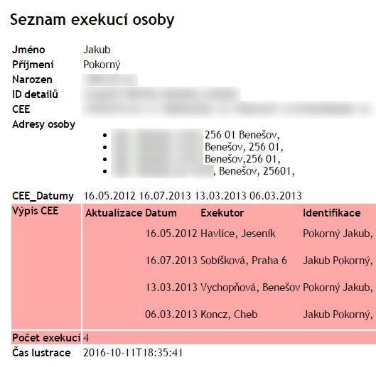 Výpis z Centrální evidence exekucí