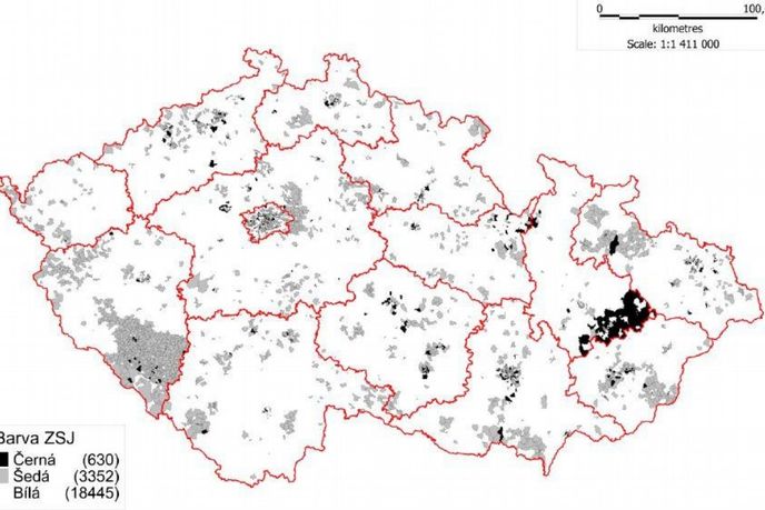 Pokrytí Česka internetem podle měření ČTÚ. Rozděleno na 3 zóny.