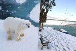 Na severním pól je nezvykle teplo, Turecké přístavy zase pokryl sníh.