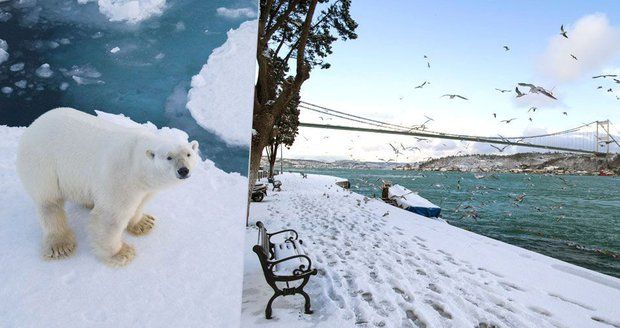 Zimní chaos: Na severním pólu je o 40 °C víc než obvykle, Turecko ochromil sníh