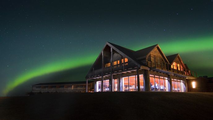 Hotel Rangá na Islandu má k pozorování polární záře ideální podmínky.