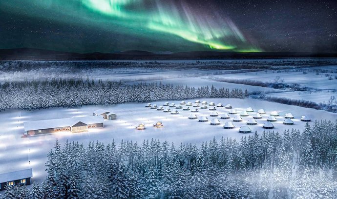 Northern Lights Village Levi ve Finsku nabízí svým hostům chaty s prosklenou střechou umožňují pozorovat polární záři přímo z pohodlí ubytování.