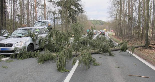 Dvě nehody na Příbramsku, havárie kamionu a strom spadlý na osobní auto