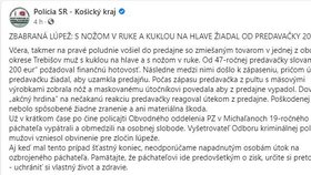 Status na facebookových stránkách policie Košického kraje