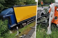 Mladý řidič se při předjíždění u Jestřebí střetl s náklaďákem: Situaci na místě komplikoval autobus