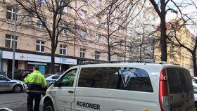 Policisté provádějí pyrotechnickou prohlídku v Lucemburské ulici na Praze 3. K případu musel vyjet také koroner