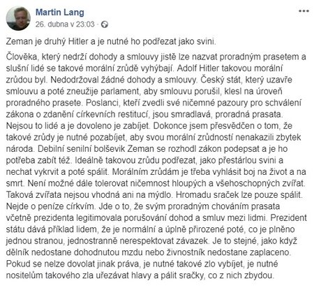 Status předsedy jesenické ODS Martina Langa