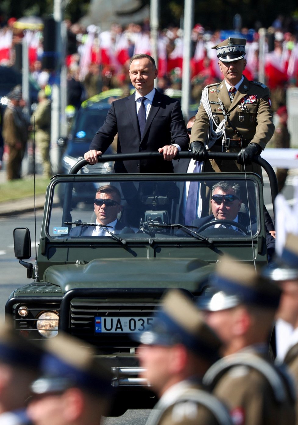 Polský prezident Andrzej Duda na vojenské přehlídce ke Dni polské armády (15.8.2023).