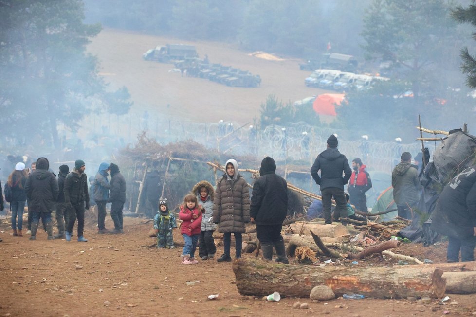 Migranti z Blízkého východu na polsko-běloruské hranici (14. 11. 2021)