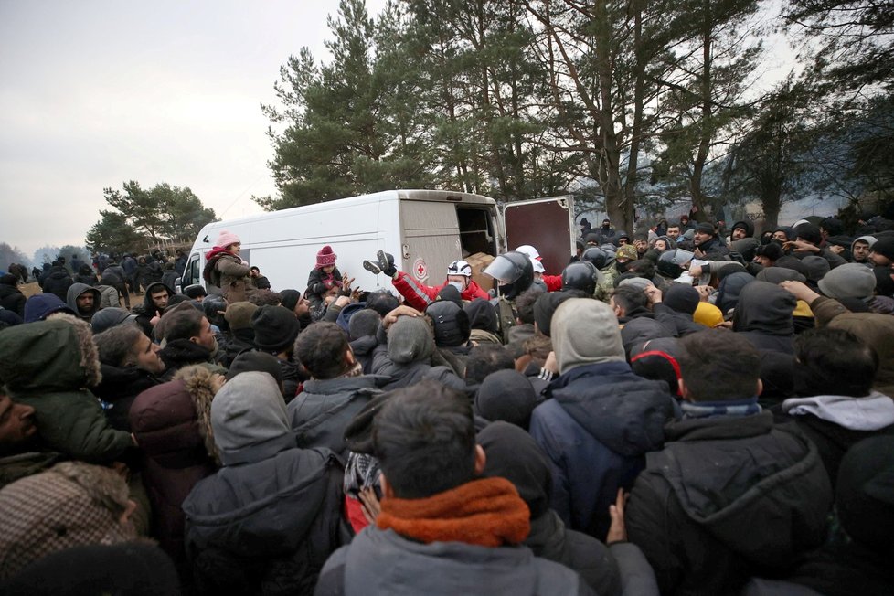 Migranti z Blízkého východu na polsko-běloruské hranici (14. 11. 2021)