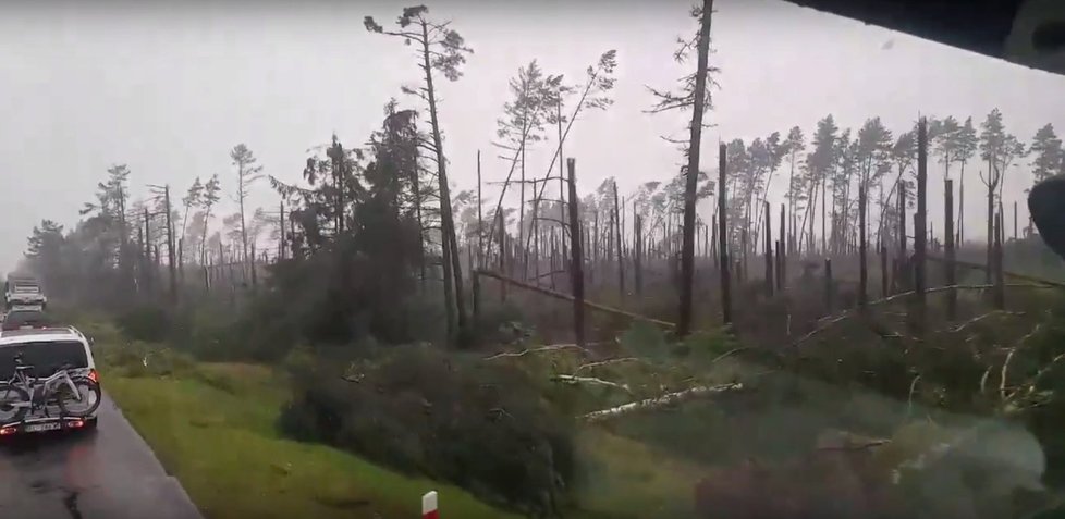 Obrovský polom kolem polské obce Suszek. V táboře nedaleko zemřely po pádu stromu na stan dvě skautky.