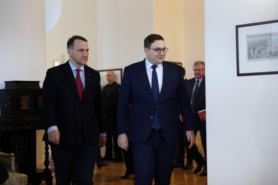 Ministr zahraničí Jan Lipavský se sešel se svým polským protějškem Radoslawem Sikorskim, 20. března 2024, Praha.
