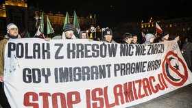 Polské protesty proti uprchlíkům. Často se do nich zapojují i fotbaloví rowdies.